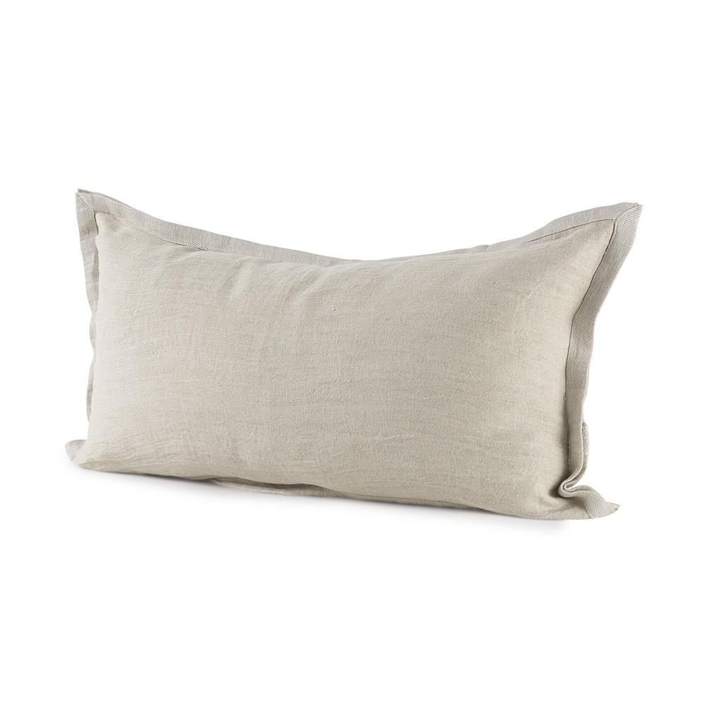 Cream Bordered Lumbar Pillow Cover Beige. Picture 1