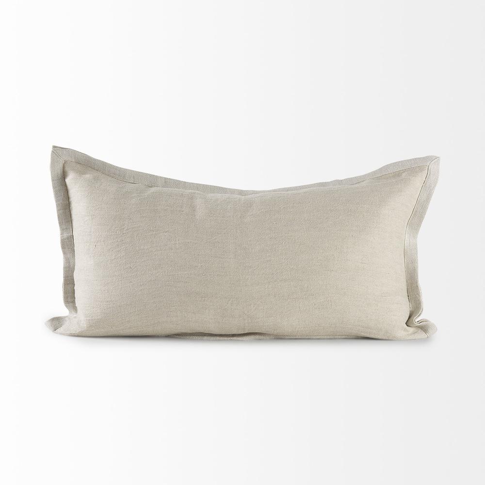 Cream Bordered Lumbar Pillow Cover Beige. Picture 2