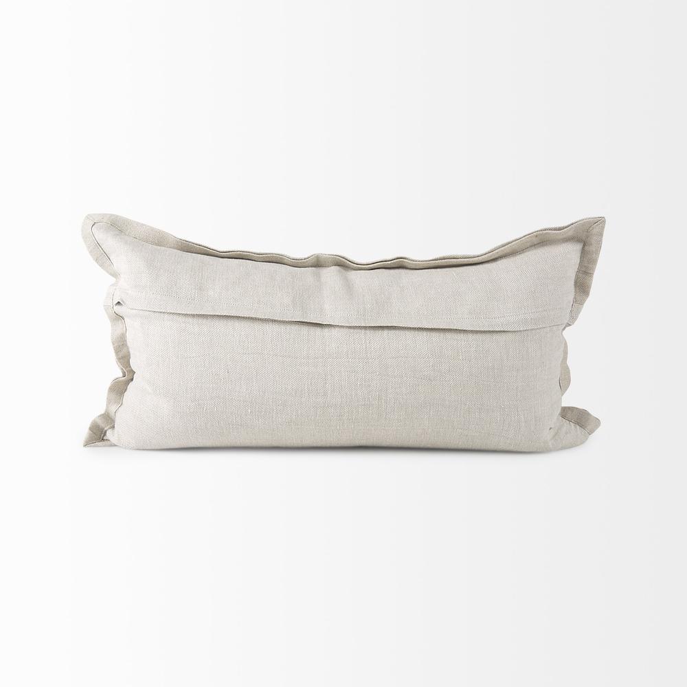 Cream Bordered Lumbar Pillow Cover Beige. Picture 4