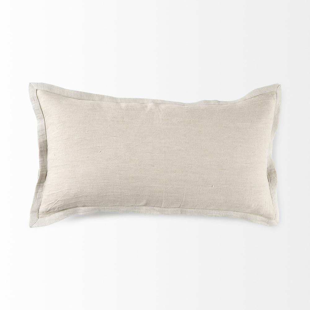 Cream Bordered Lumbar Pillow Cover Beige. Picture 5
