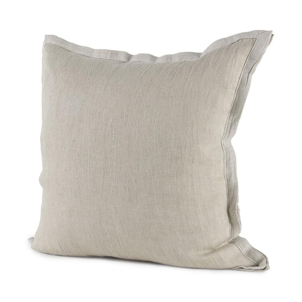 Cream Bordered Pillow Cover Beige. Picture 1
