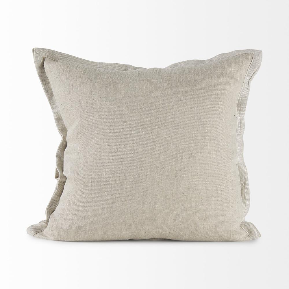 Cream Bordered Pillow Cover Beige. Picture 2