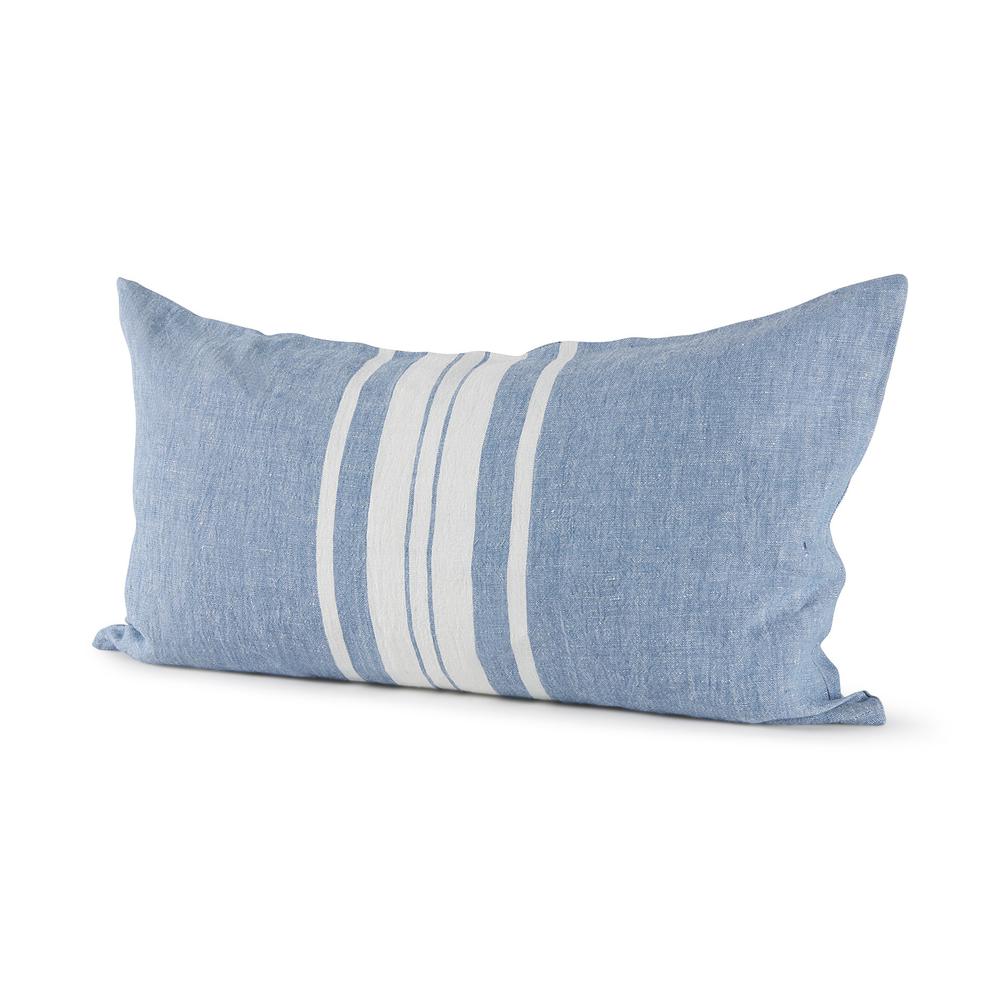 Blue and Cream Middle Striped Lumbar Pillow Cover Blue/Cream. Picture 1