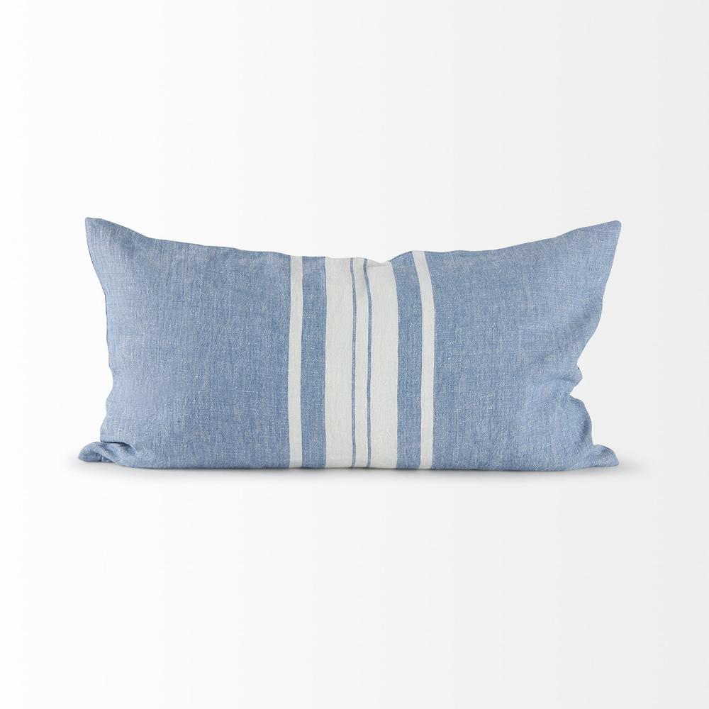 Blue and Cream Middle Striped Lumbar Pillow Cover Blue/Cream. Picture 2