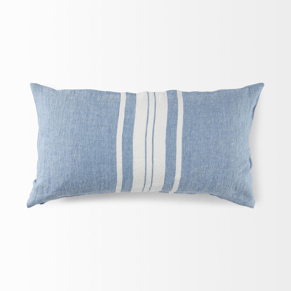 Blue and Cream Middle Striped Lumbar Pillow Cover Blue/Cream. Picture 5