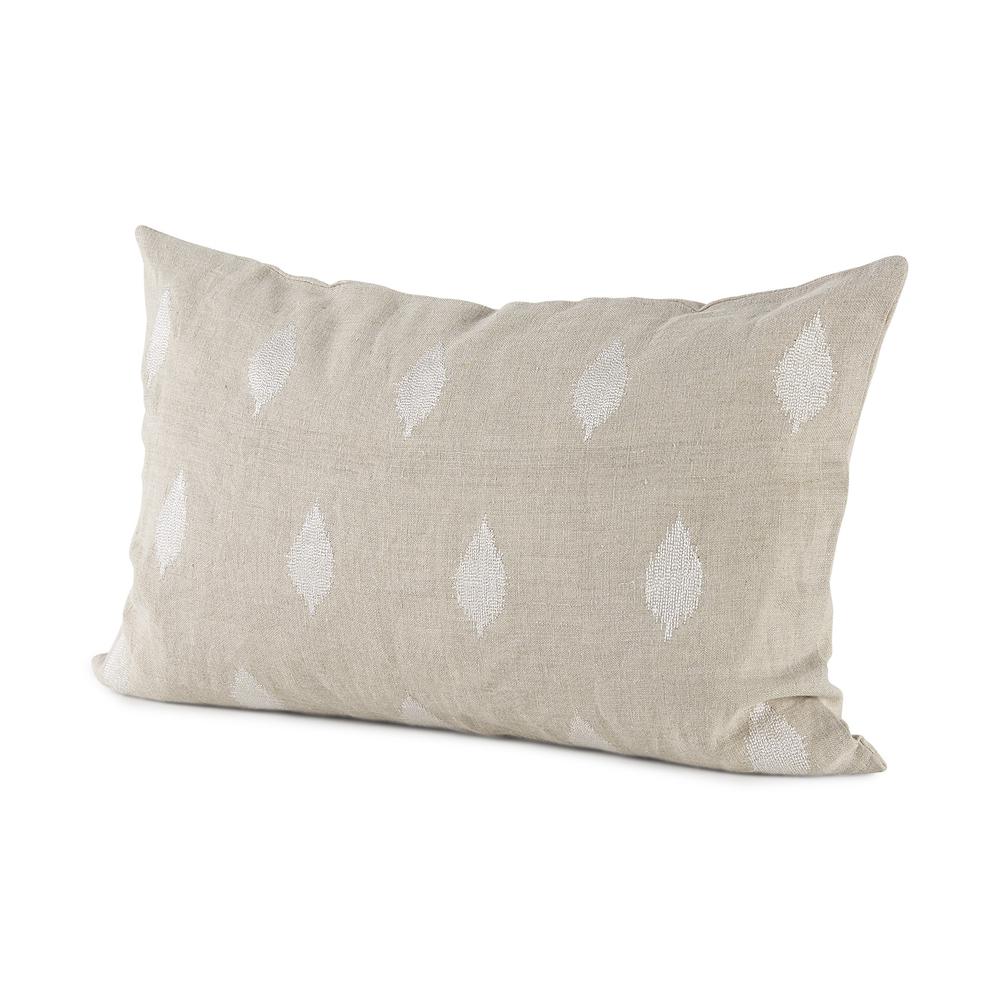 Beige and White Patterned Lumbar Pillow Cover Beige/Cream. Picture 1