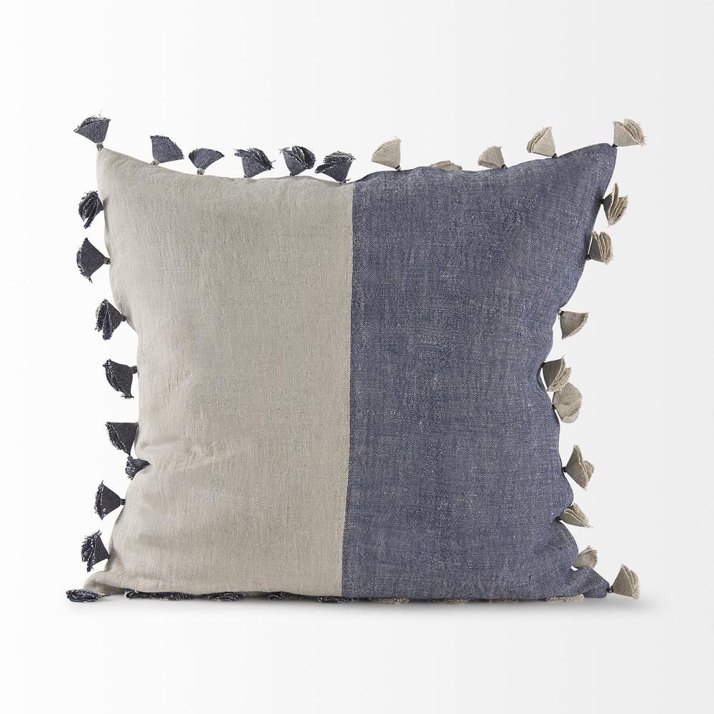 Denim Blue and Canvas Tassle Square Accent Pillow Cover Blue/Beige. Picture 2