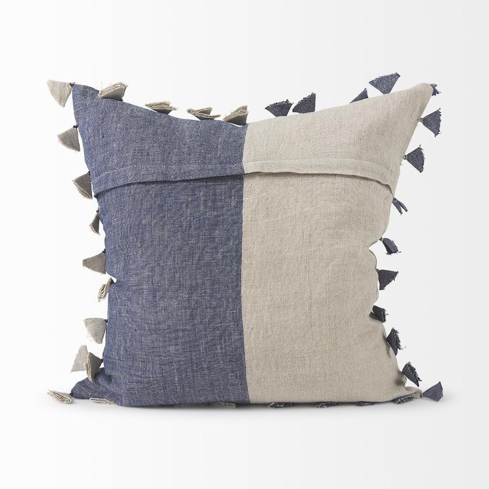 Denim Blue and Canvas Tassle Square Accent Pillow Cover Blue/Beige. Picture 4