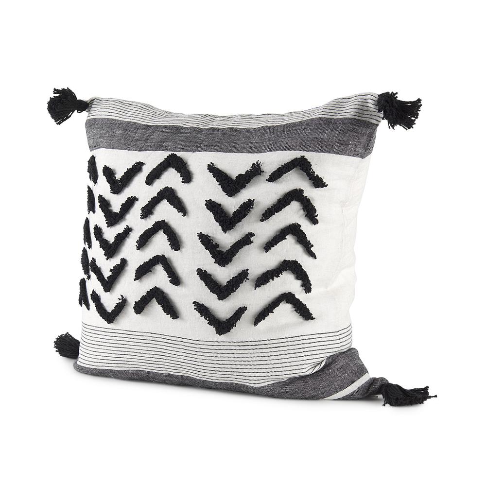 White and Gray Fringed Pillow Cover White/Gray/Black. Picture 1