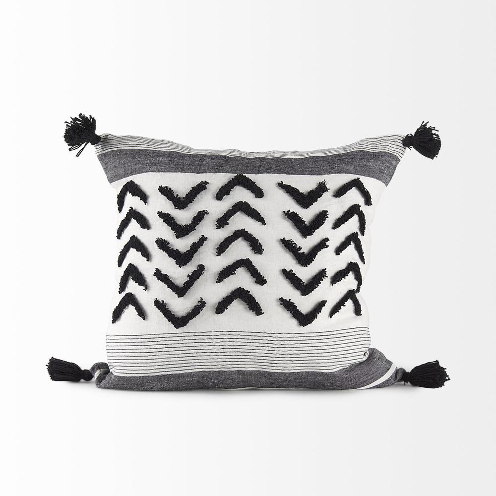 White and Gray Fringed Pillow Cover White/Gray/Black. Picture 2