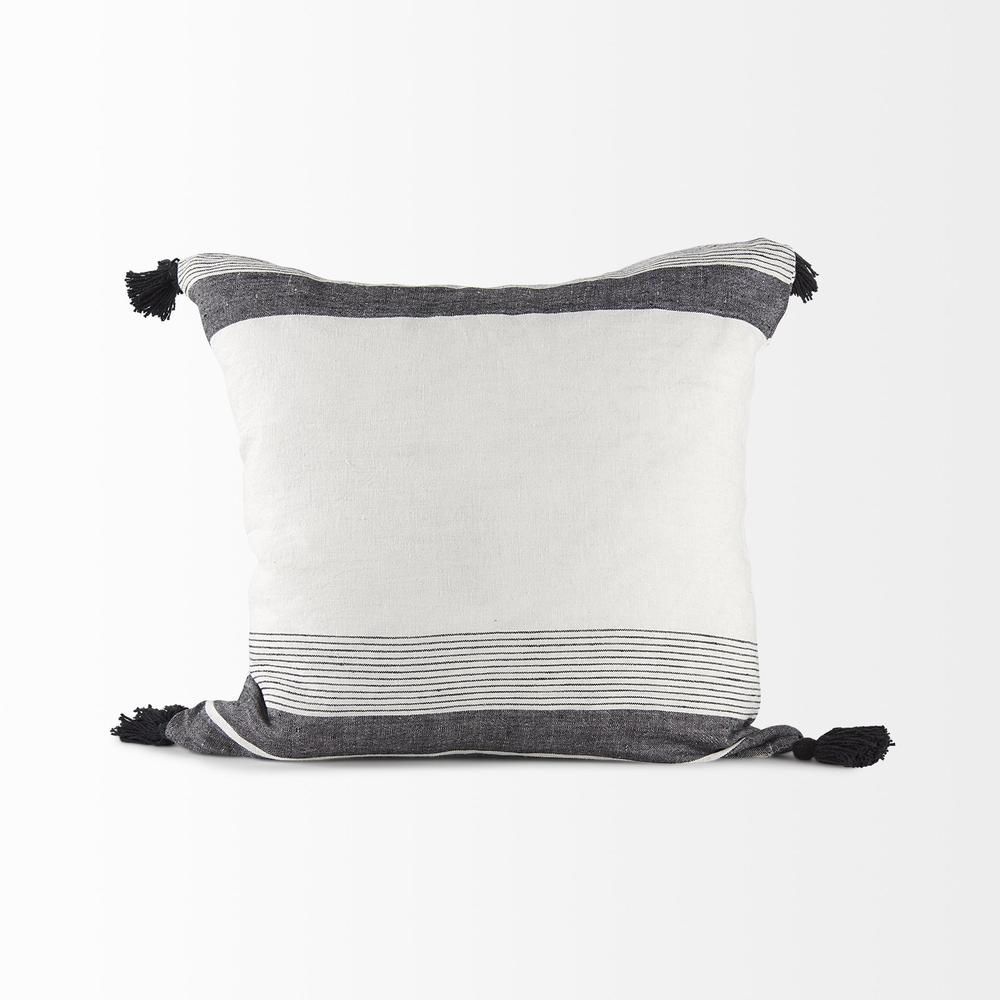 White and Gray Fringed Pillow Cover White/Gray/Black. Picture 4