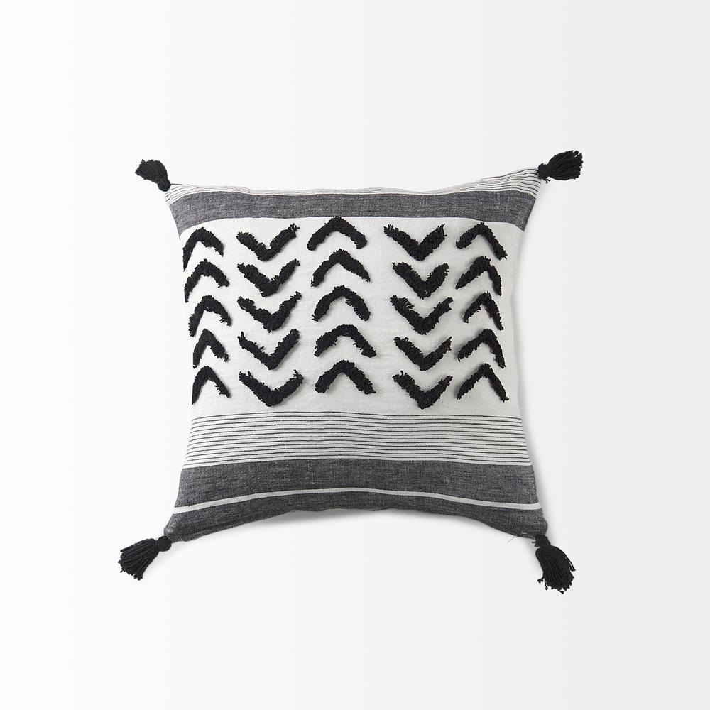 White and Gray Fringed Pillow Cover White/Gray/Black. Picture 5