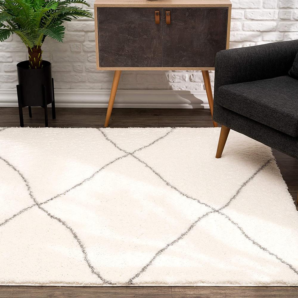3’ x 5’ Ivory Modern Uneven Lattice Area Rug Ivory. Picture 3