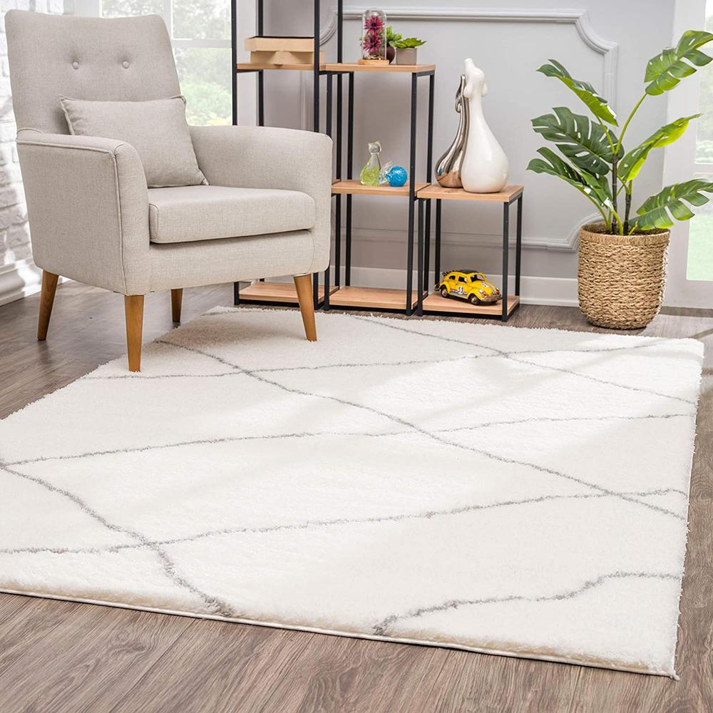 4’ x 6’ Ivory Modern Uneven Lattice Area Rug Ivory. Picture 1