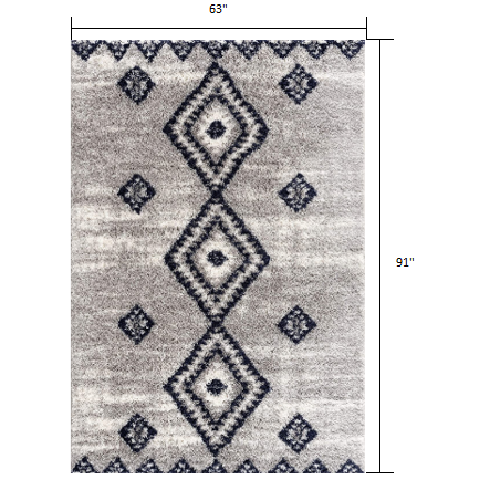 5’ x 8’ Gray and Navy Boho Chic Area Rug Grey. Picture 7