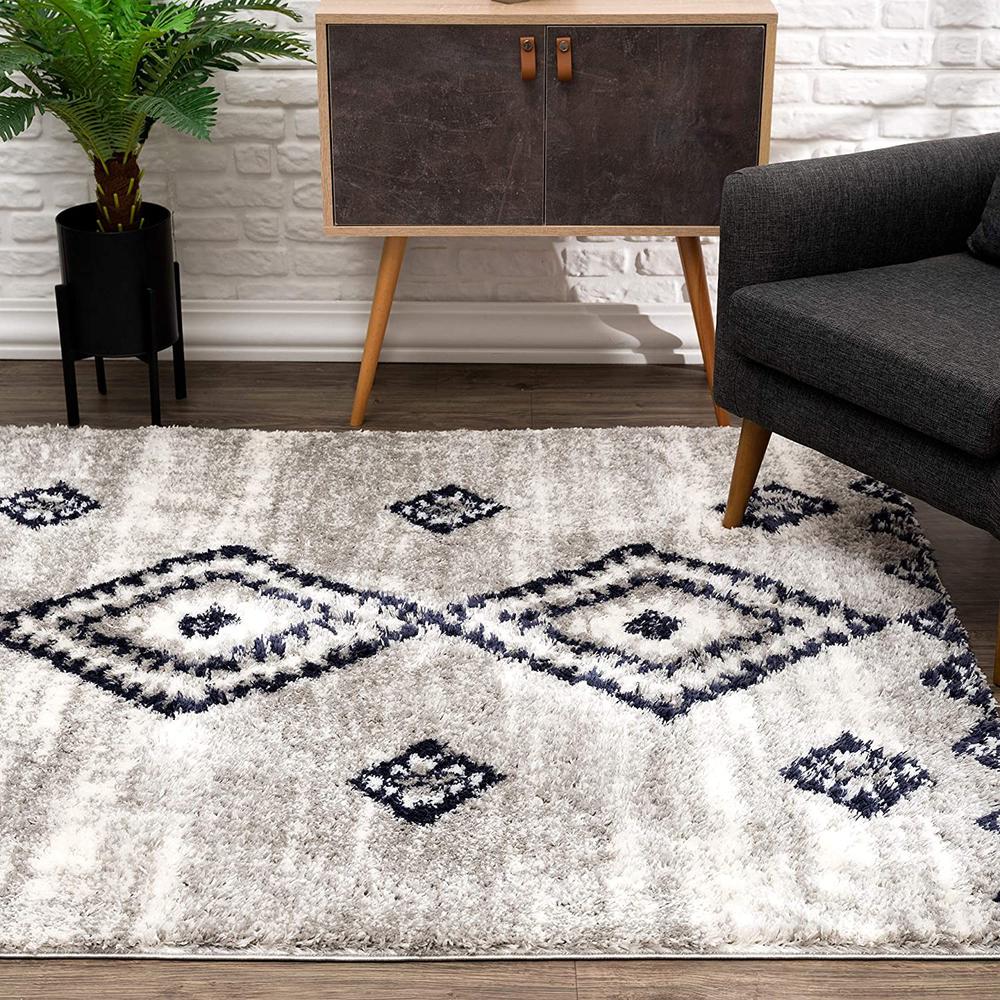 8’ x 11’ Gray and Navy Boho Chic Area Rug Grey. Picture 3