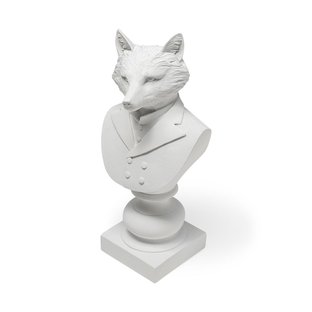 White Resin Suited Fox Bust Décor Piece White. Picture 1