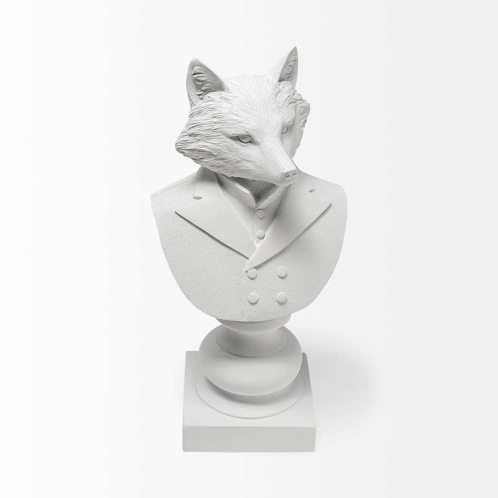 White Resin Suited Fox Bust Décor Piece White. Picture 2
