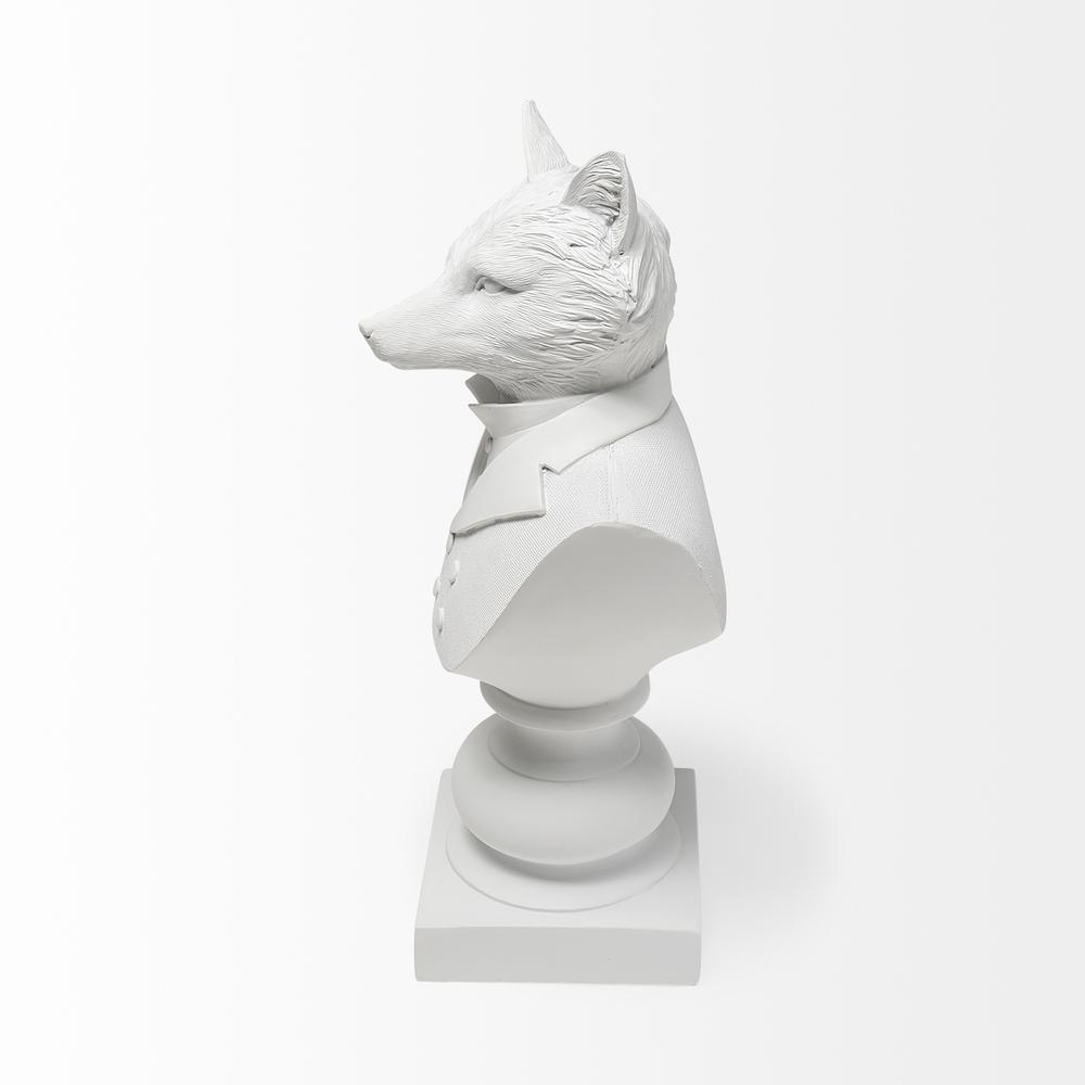 White Resin Suited Fox Bust Décor Piece White. Picture 3