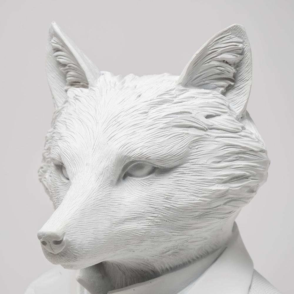 White Resin Suited Fox Bust Décor Piece White. Picture 5