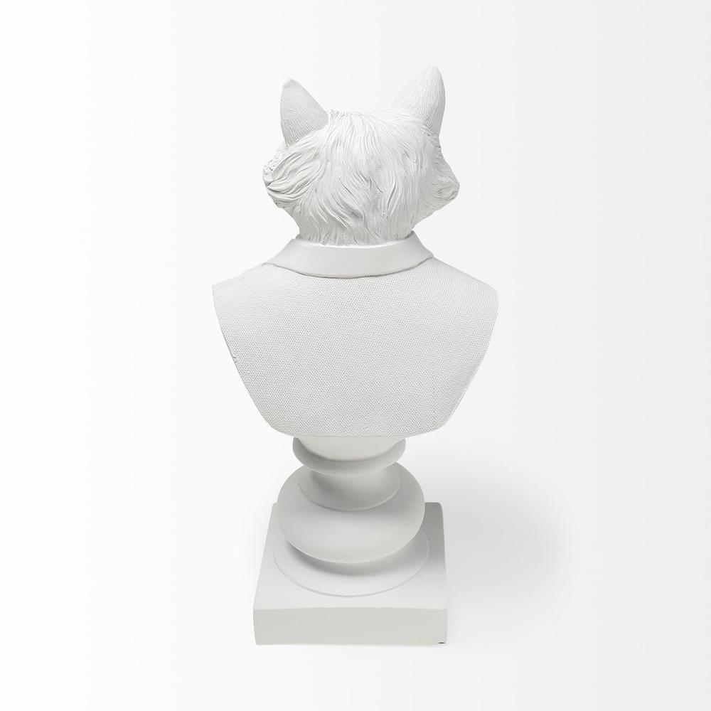 White Resin Suited Fox Bust Décor Piece White. Picture 8
