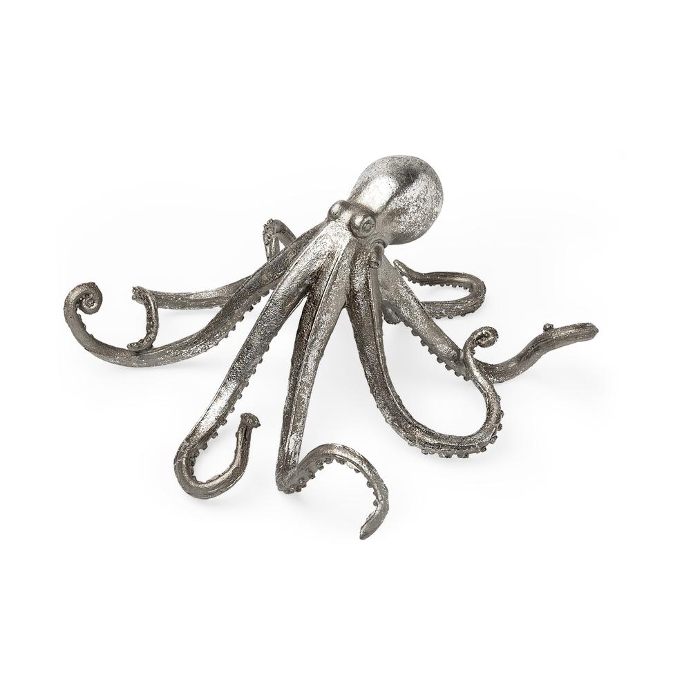 Silver Resin Octopus Sculpture Silver. Picture 1