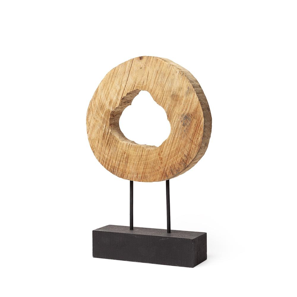 Petite Natural Wood Disc Sculpture Brown. Picture 1