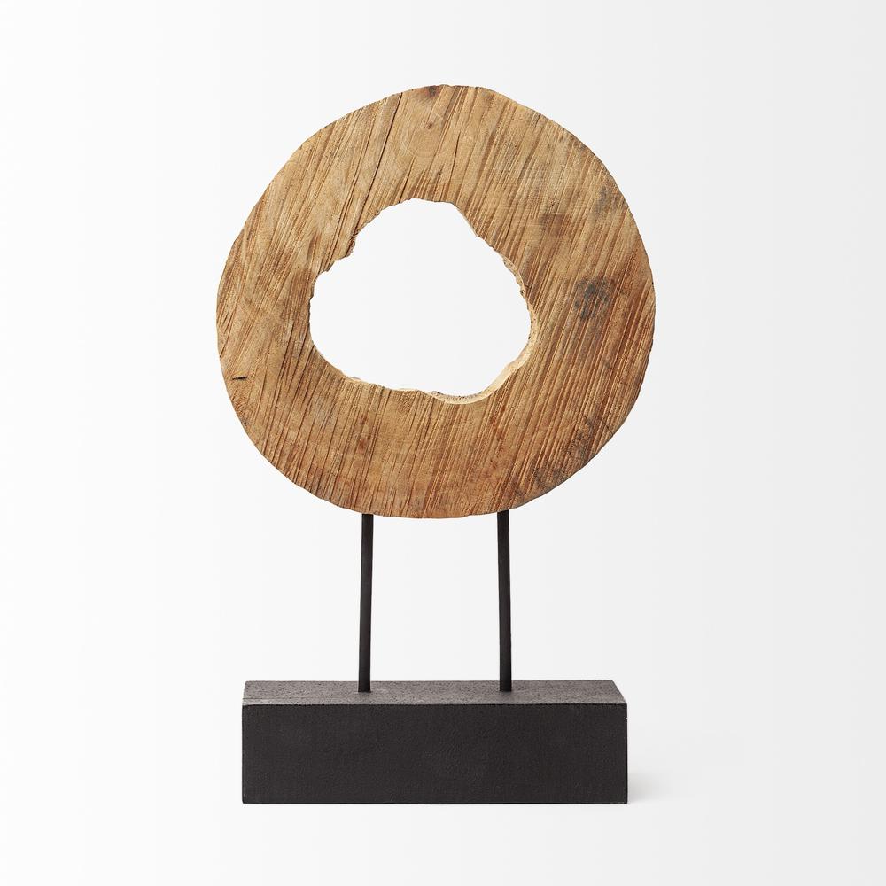 Petite Natural Wood Disc Sculpture Brown. Picture 2