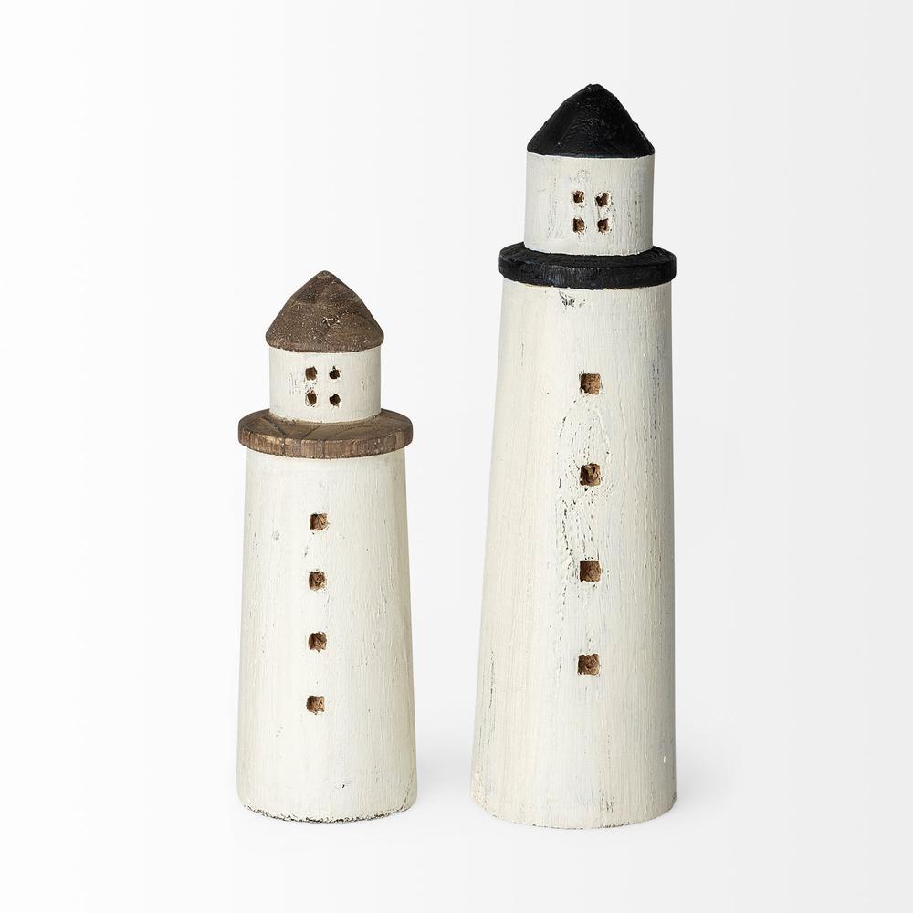 White Petite Rustic Wooden Lighthouse Brown. Picture 3