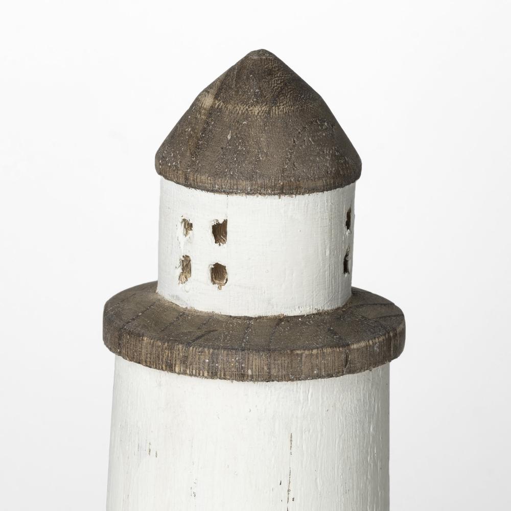 White Petite Rustic Wooden Lighthouse Brown. Picture 4