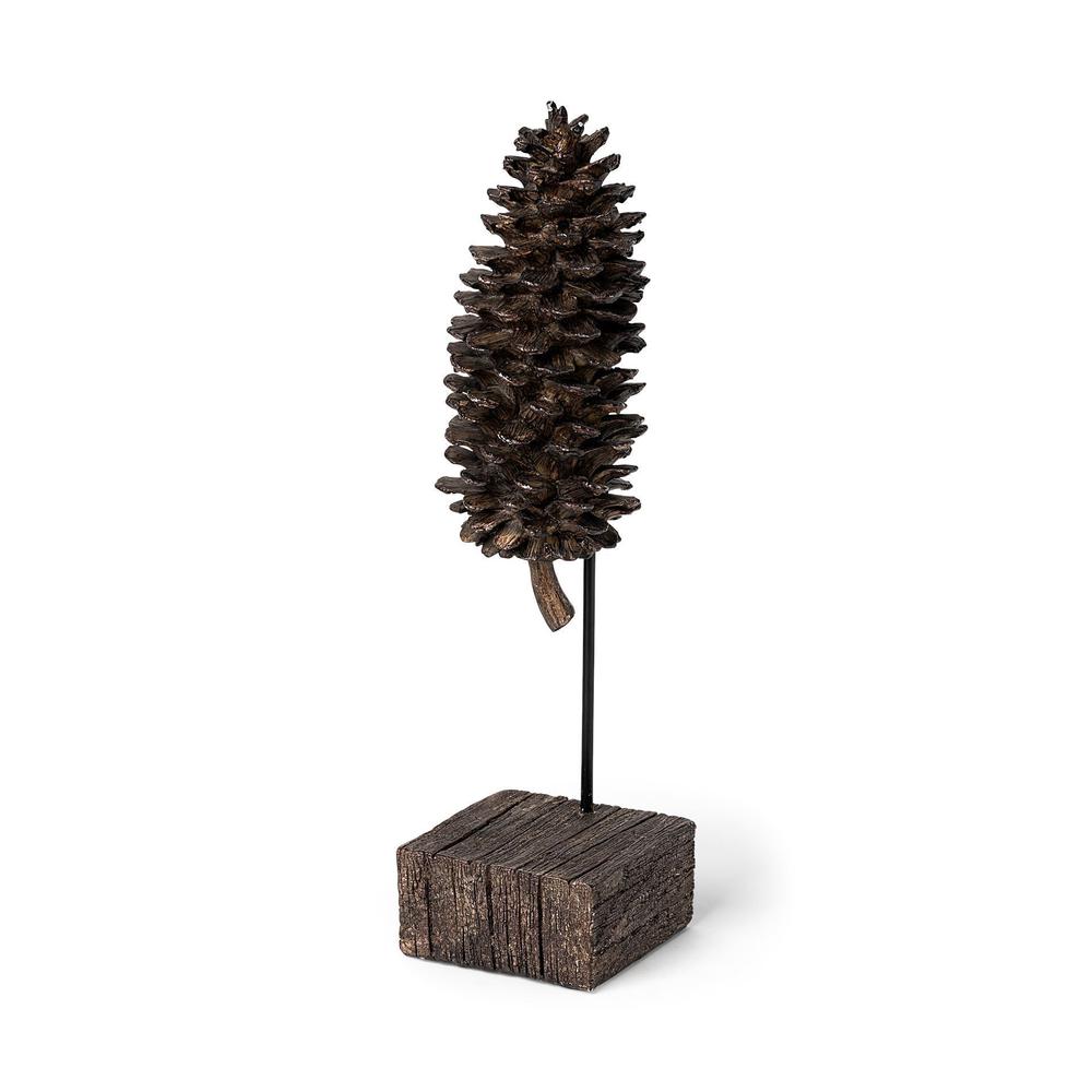 Brown Resin Pinecone Shaped Sculpture Brown. Picture 1