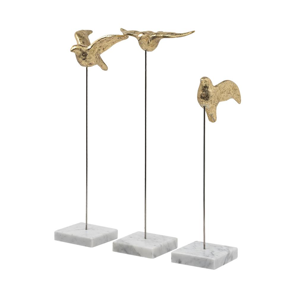 Set of Three Gold Bird Sculptures Gold. Picture 1