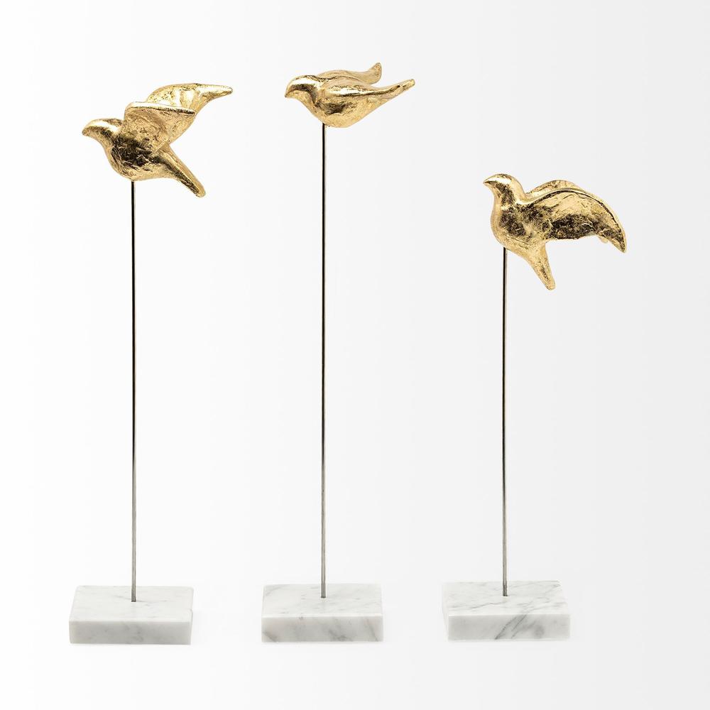Set of Three Gold Bird Sculptures Gold. Picture 2