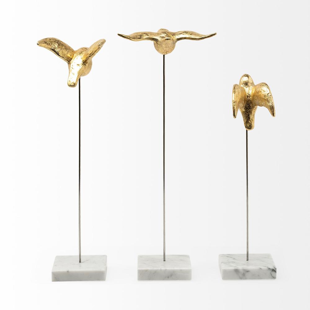 Set of Three Gold Bird Sculptures Gold. Picture 3
