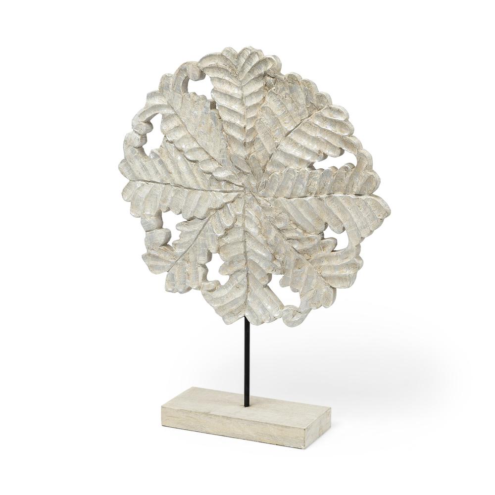 Wood and Metal Floral Décor Piece White. Picture 1