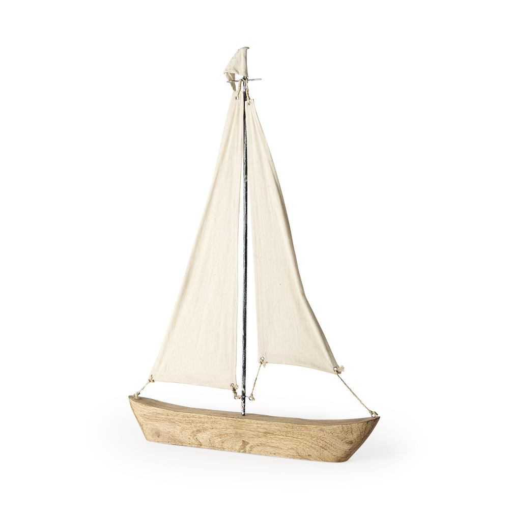 Wooden Sailboat Sculpture Brown. Picture 1