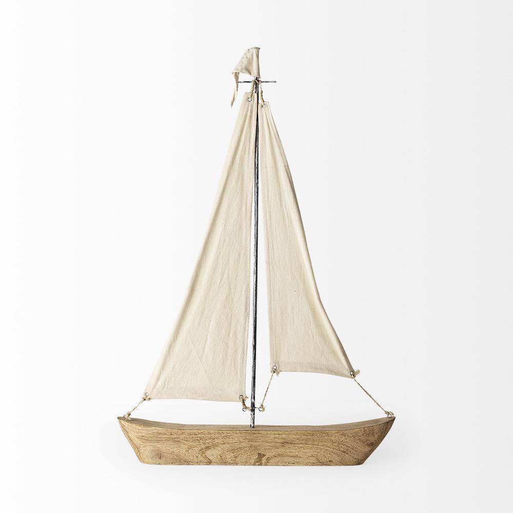 Wooden Sailboat Sculpture Brown. Picture 2