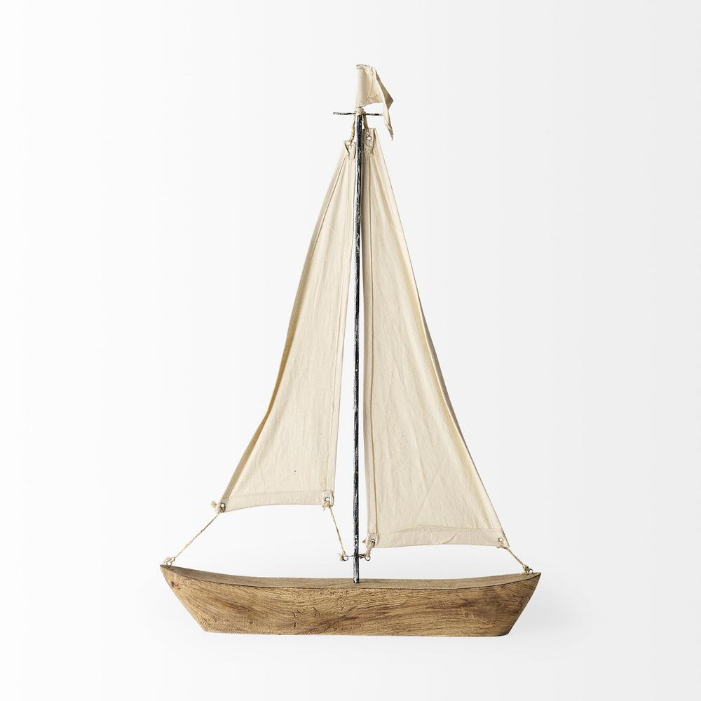 Wooden Sailboat Sculpture Brown. Picture 4