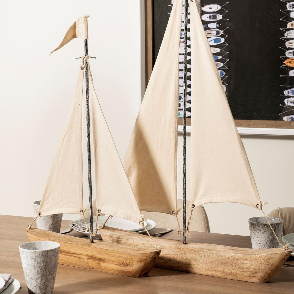 Wooden Sailboat Sculpture Brown. Picture 9