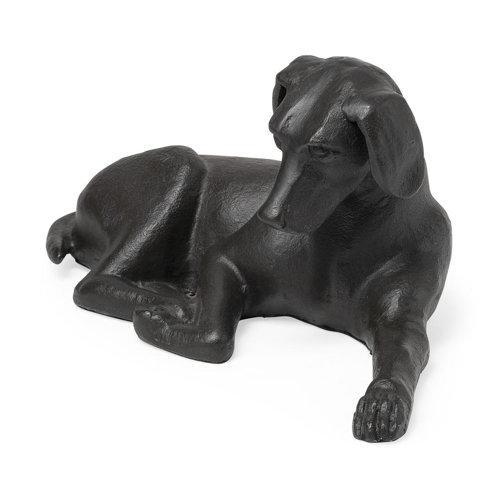 Black Metal Labrador Dog Sculpture Black. Picture 1