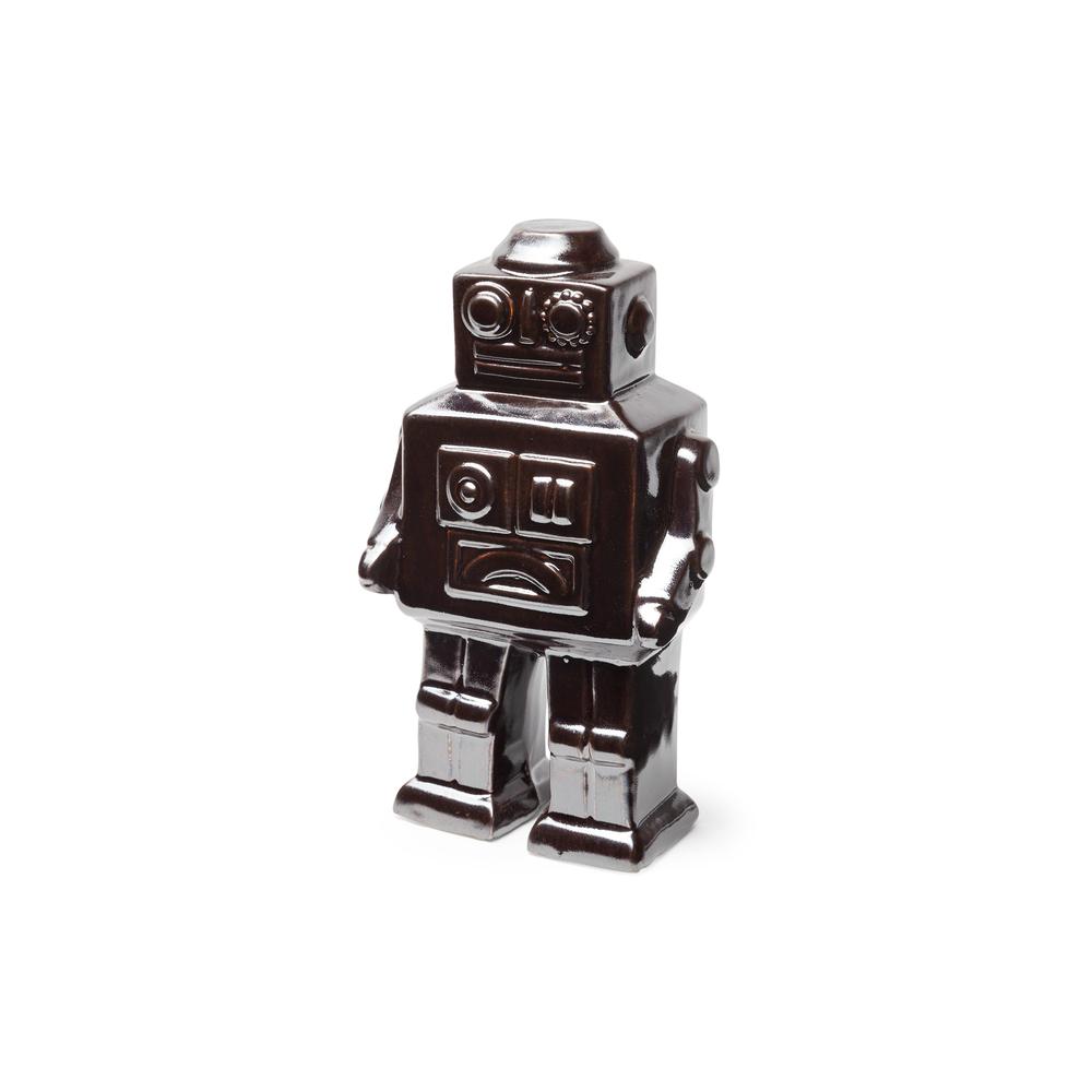 Silver Metal Robot Shaped Sculpture Brown. Picture 1