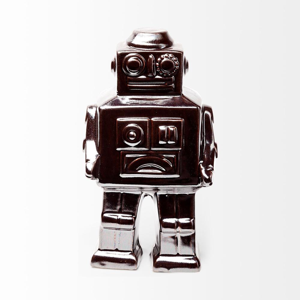 Silver Metal Robot Shaped Sculpture Brown. Picture 2
