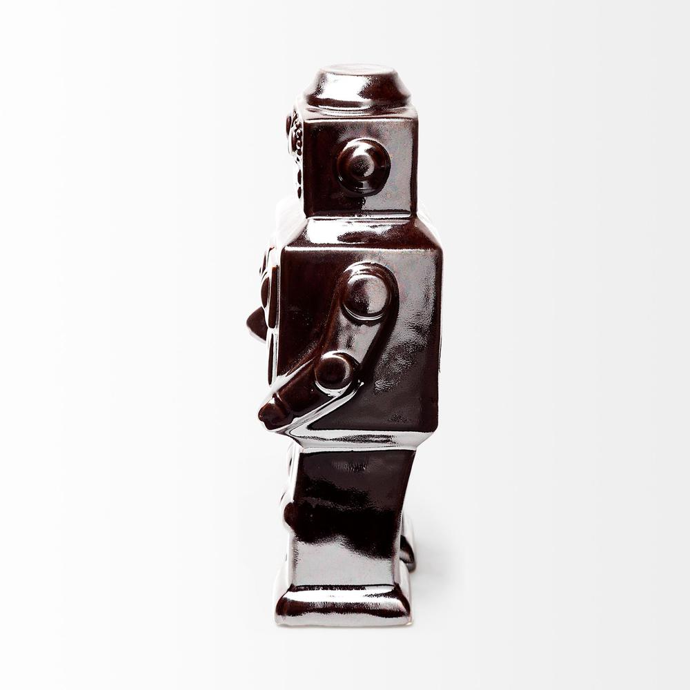 Silver Metal Robot Shaped Sculpture Brown. Picture 3