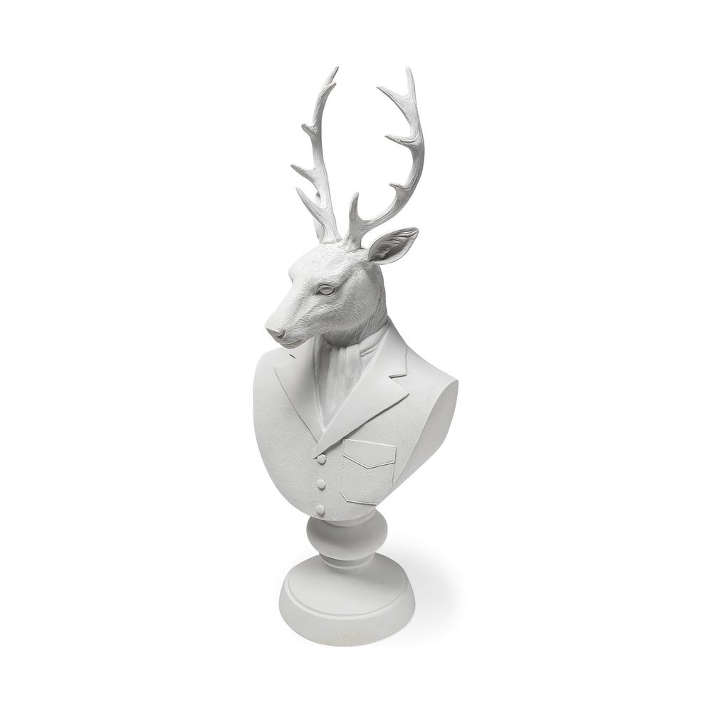 White Resin Suited Deer Bust Décor Piece White. Picture 1