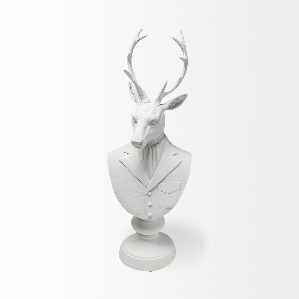 White Resin Suited Deer Bust Décor Piece White. Picture 2