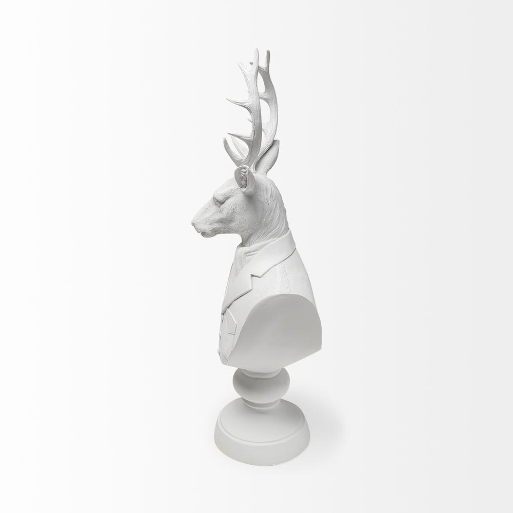 White Resin Suited Deer Bust Décor Piece White. Picture 3