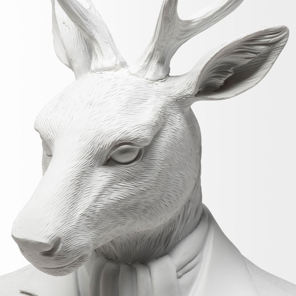White Resin Suited Deer Bust Décor Piece White. Picture 5