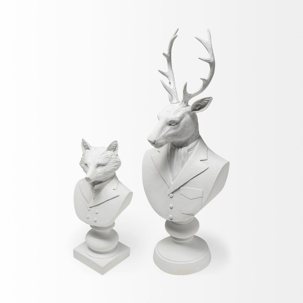 White Resin Suited Deer Bust Décor Piece White. Picture 7