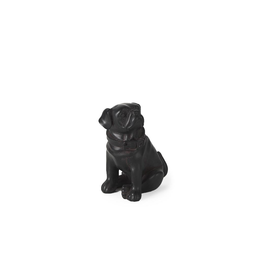 Black Resin Pug Dog Sculpture Brown. Picture 1
