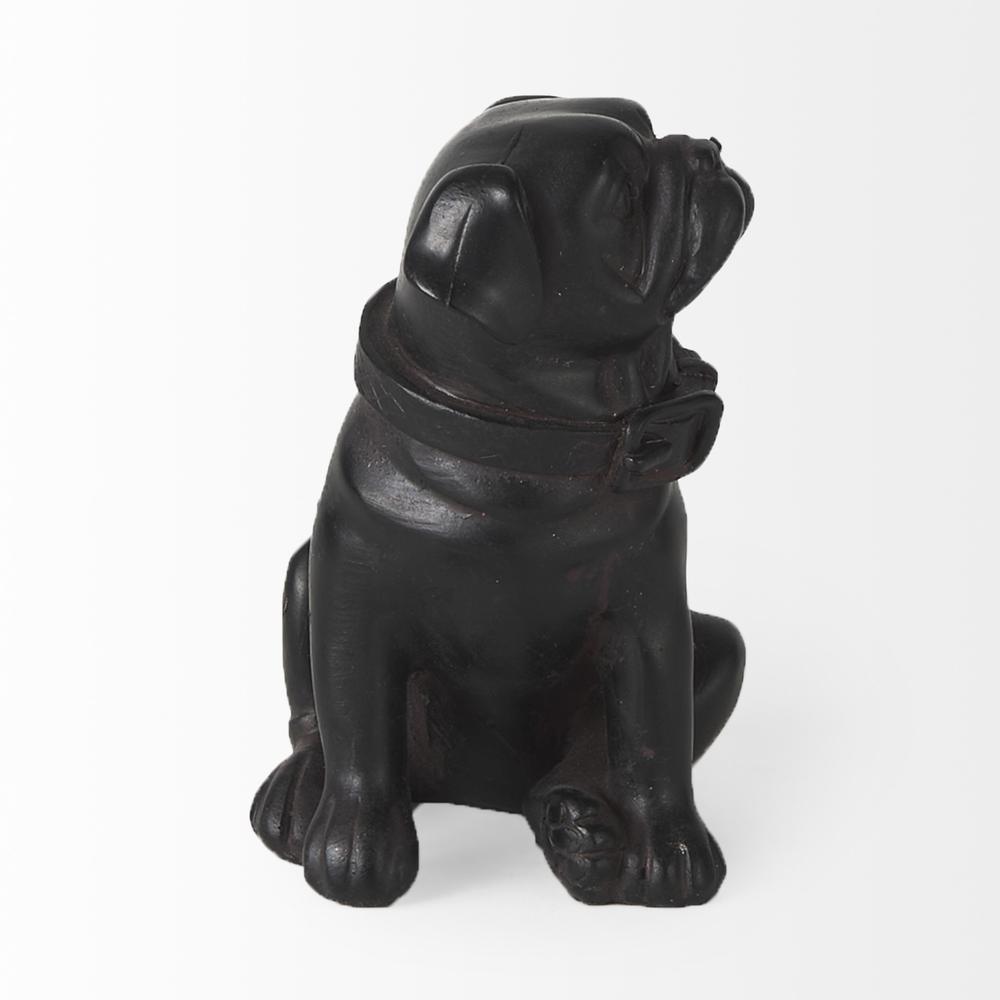 Black Resin Pug Dog Sculpture Brown. Picture 2